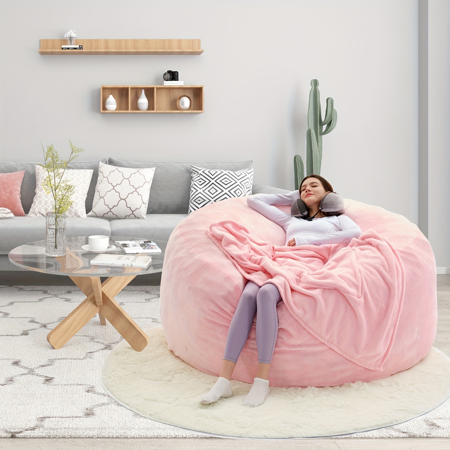 Giant 6' Memory Foam Furniture Bean Bag ( 3 Gifts: U-shaped Pillow, Blanket Pillow, 6-foot Rug)- Big Sofa With Soft Micro Fiber Cover - Image 12