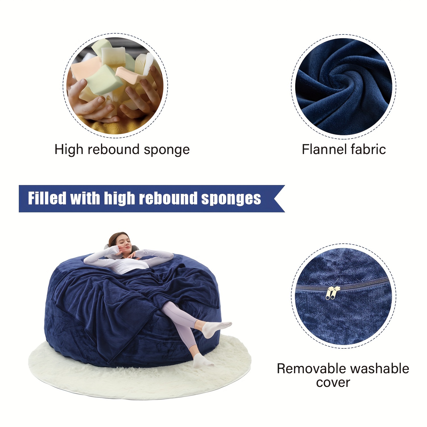 Giant 6' Memory Foam Furniture Bean Bag ( 3 Gifts: U-shaped Pillow, Blanket Pillow, 6-foot Rug)- Big Sofa With Soft Micro Fiber Cover - Image 9