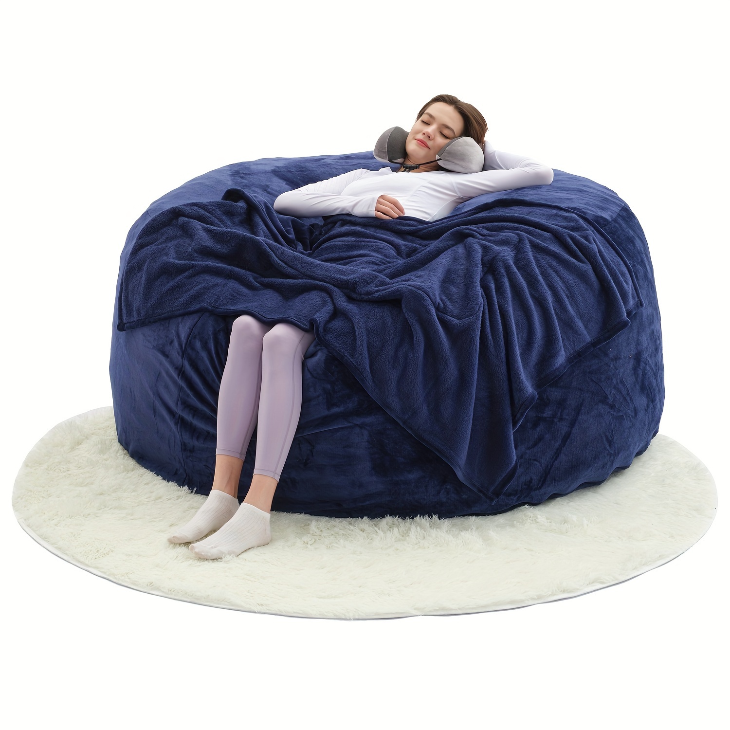 Giant 6' Memory Foam Furniture Bean Bag ( 3 Gifts: U-shaped Pillow, Blanket Pillow, 6-foot Rug)- Big Sofa With Soft Micro Fiber Cover