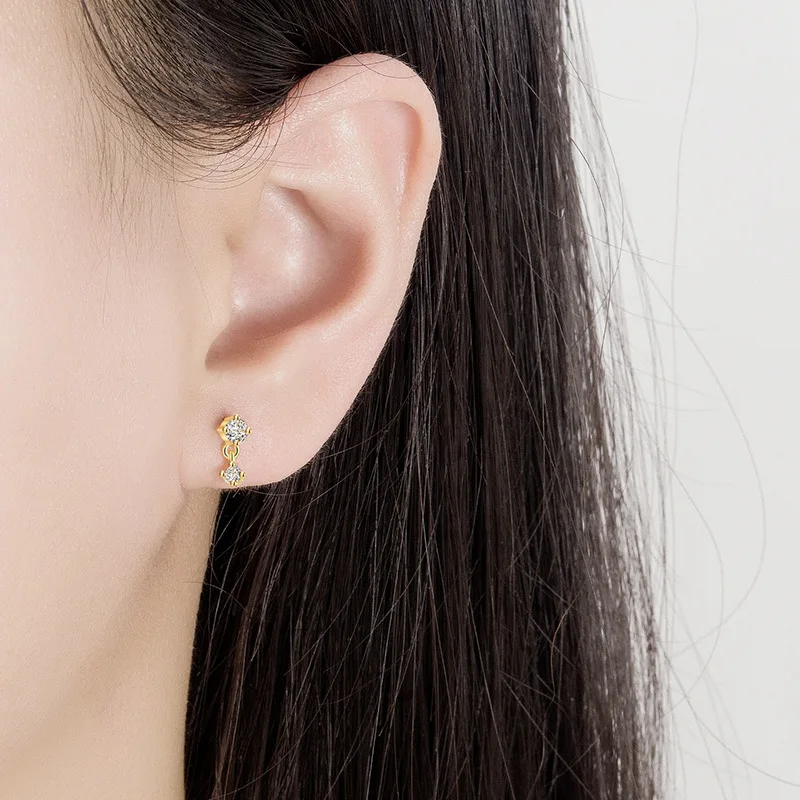 Aide 1pc 925 Sterling Silver Mini Zircon Thick Flat Screw Back Drop Earrings For Women K Gold Piercing Stud Earrings Jewelry - Image 2